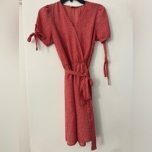 Preowned Paper Crane Faux Wrap Dress - Red / White - Small